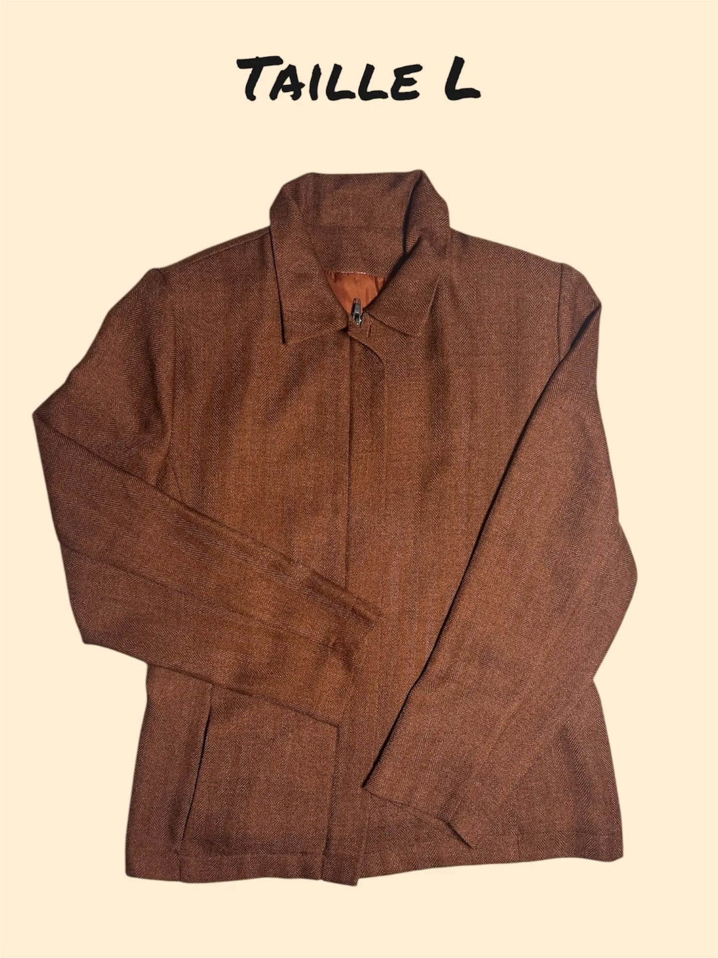 Veste marron chic en tissu texturé avec fermeture zippée Femme La frip’ de Math